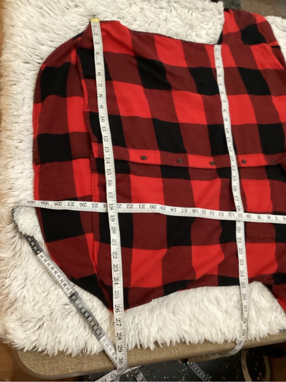 Old Navy Red & Black Buffalo Plaid Boyfriend Shirt XL Oversized Flannel - Picture 9 of 11
